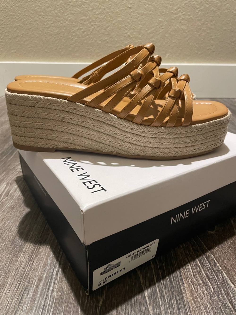 Nine West Tan Woven Espadrille Wedge Slides